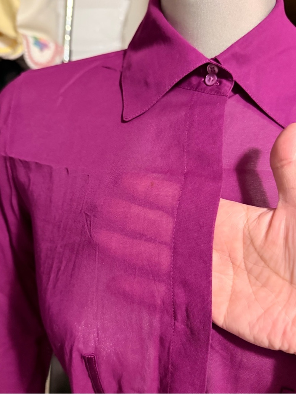 Ann Taylor Hot Pink Satin Long-Sleeve Shirt Dress - Picture 5 of 13